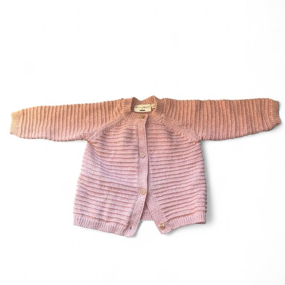 Petite Maison X Nono Baby Pink Cardigan Size 6 Months 100% Organic Cotton Knit